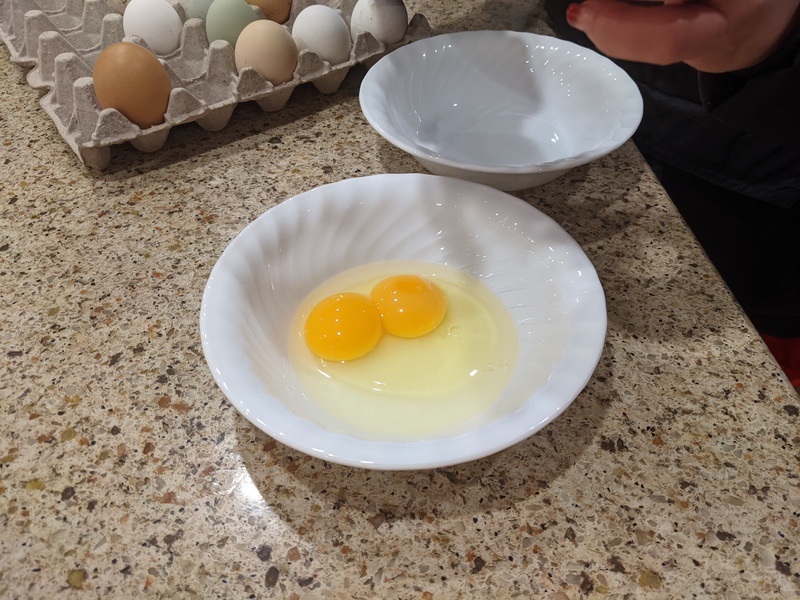 A double-yolk egg. I got two eggs like that during the week.