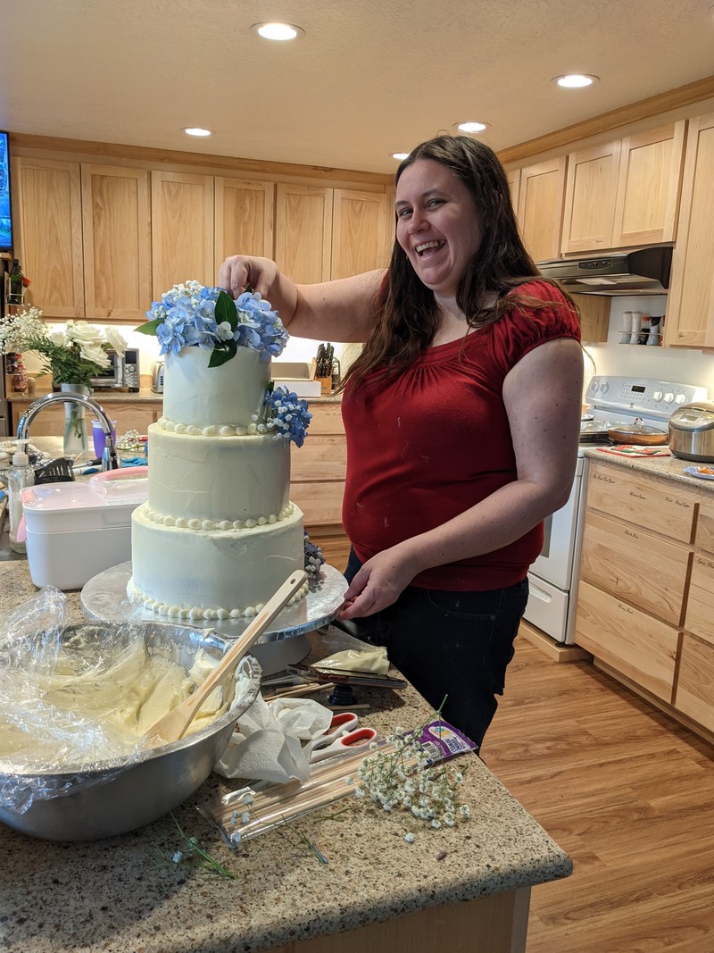 Dina making the cake.