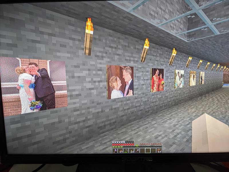 Minecraft: Lois hung pictures of our six kids at the Rosario Resort.