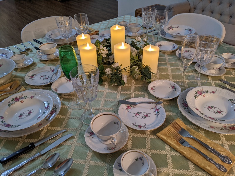 (version two) Lois took advantage of the new table to set out her fine china.