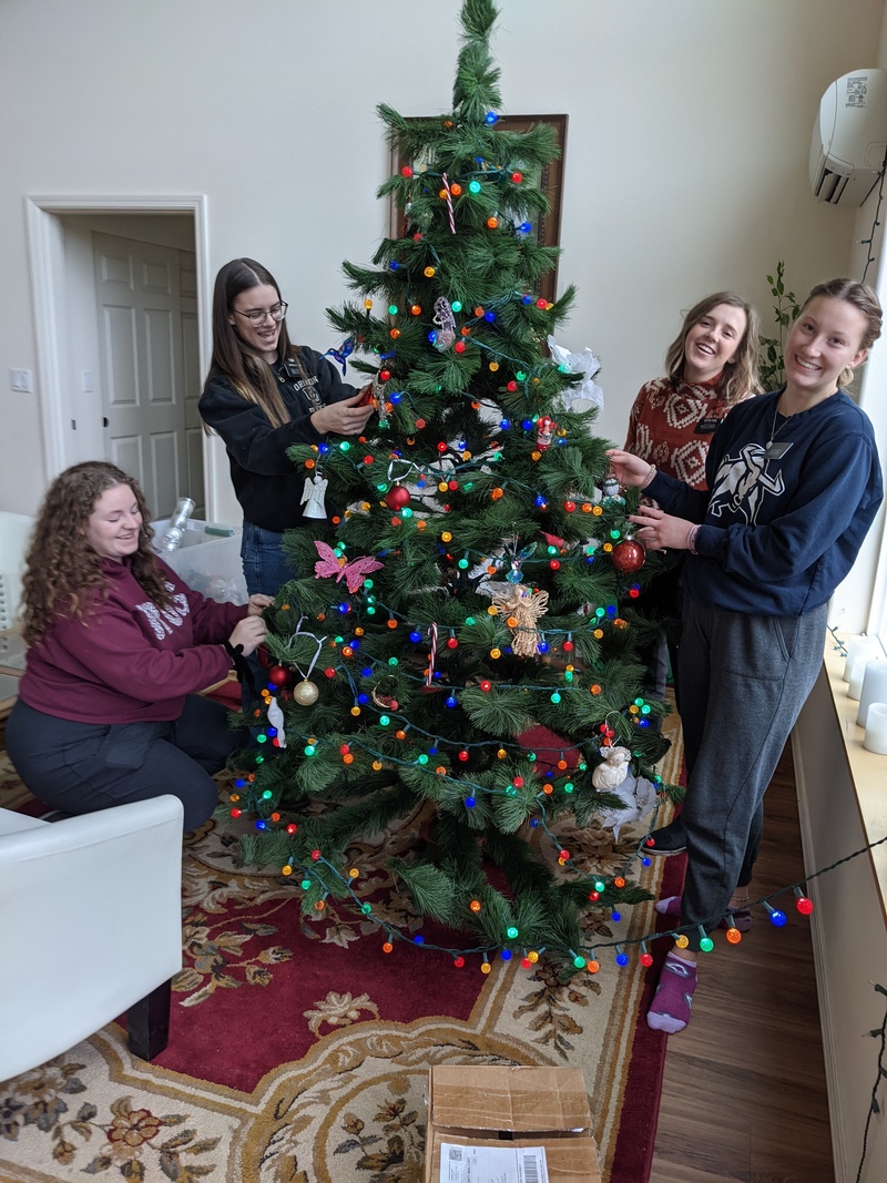 The best decorated tree yet with Sister Spotten, Sister Dawson, Sister Earl, and Sister Hill.