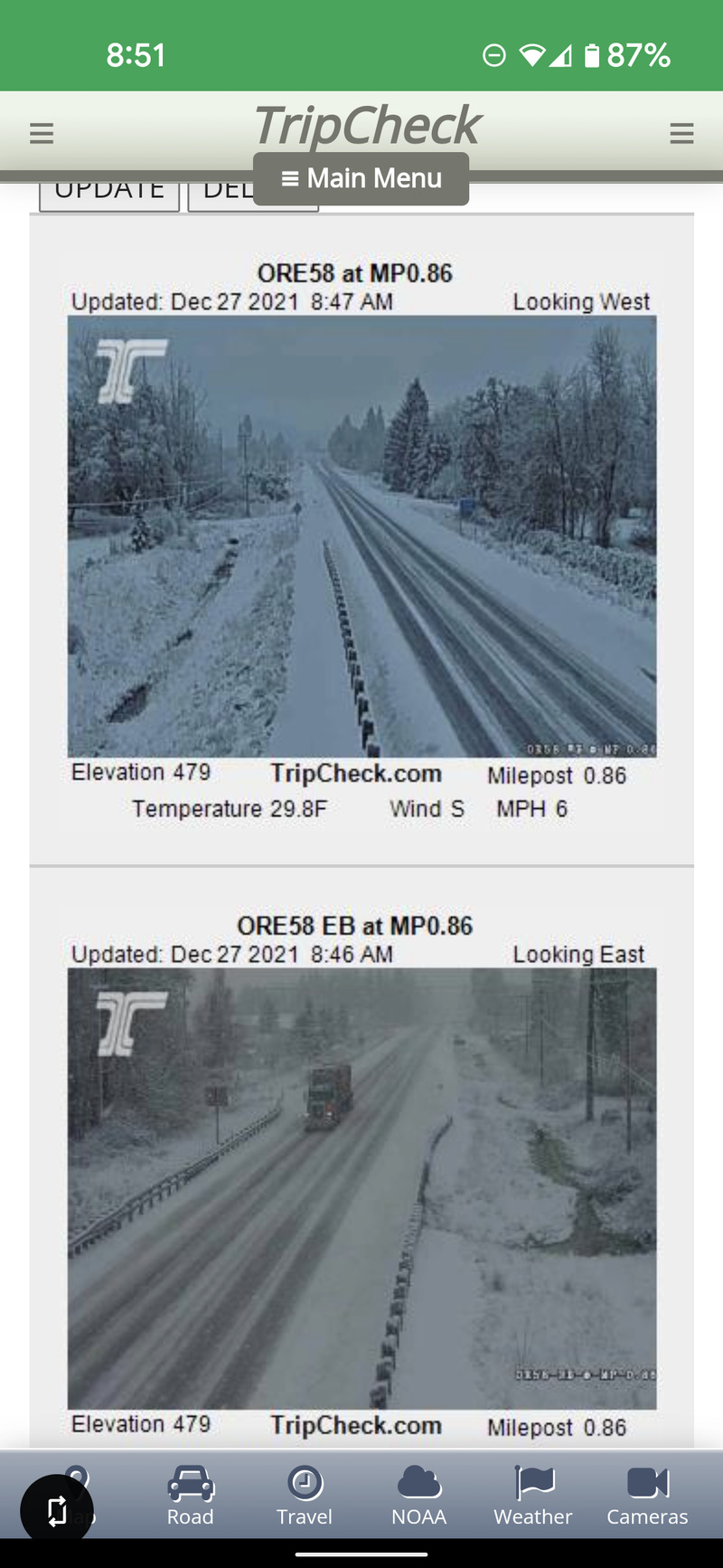 Snow Day: ODOT cameras by our driveway on highway 58.