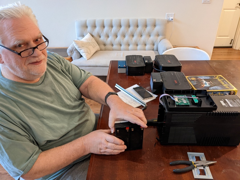 Don "enjoys" replacing the failed batteries in one of our backups.