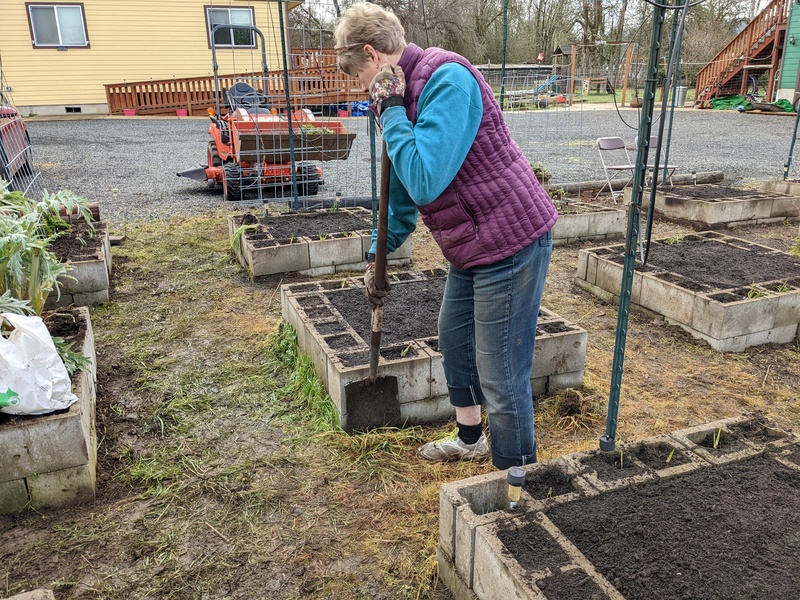 Laura chopping the edge.