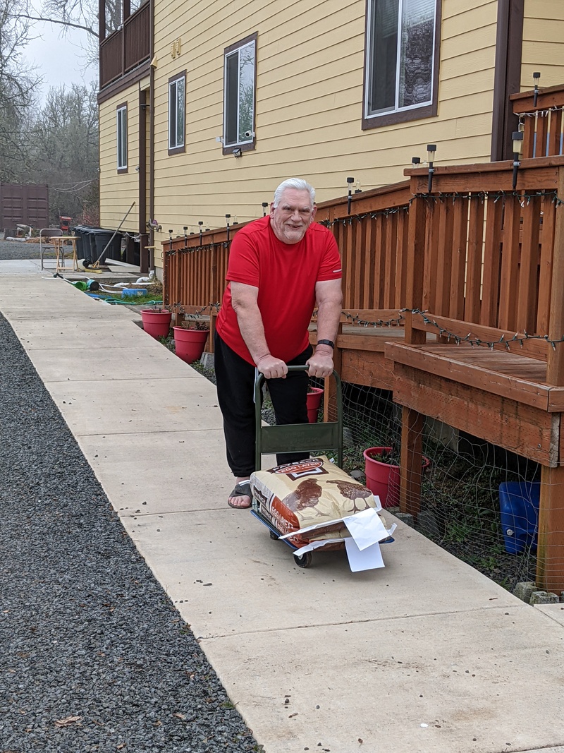 Time to feed the chickens again; Don.