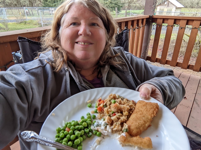 Picnic on the porch with Lois.