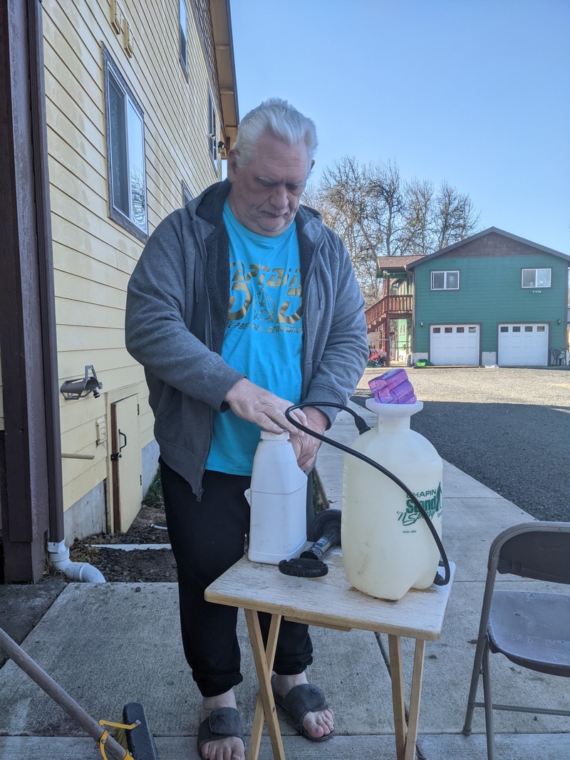 Don made lots of jugs of weed killer for me. I hate to use it, but this week was perfect in that the bees won't come out since it is too cold.