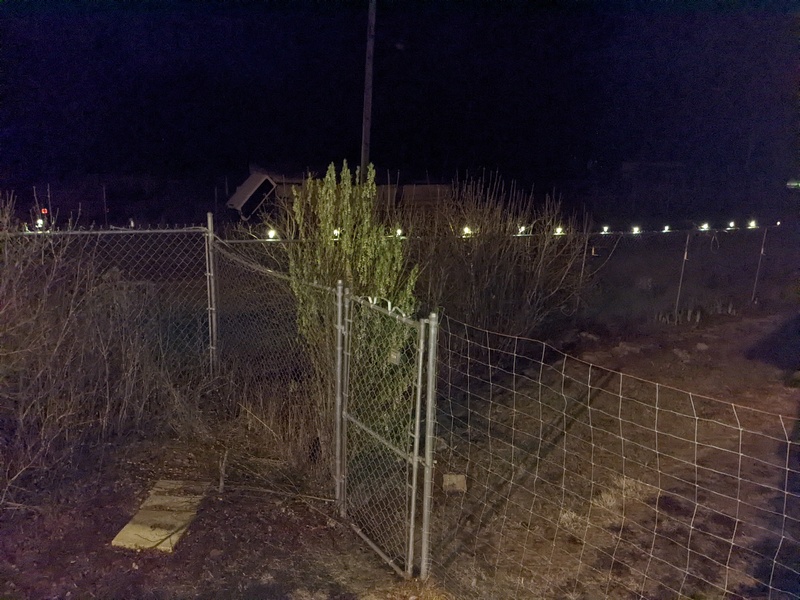 Stick lights going South along the East fence.