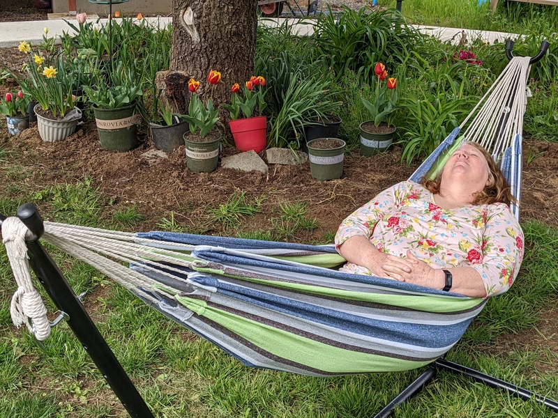 Don and Lois took the hammock outside for the party. It is now back in the house.