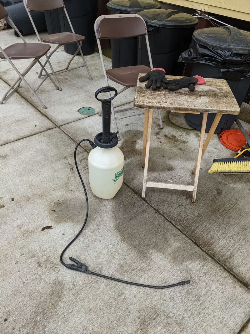 Don made up a tank of weed killer spray, which I sprayed.