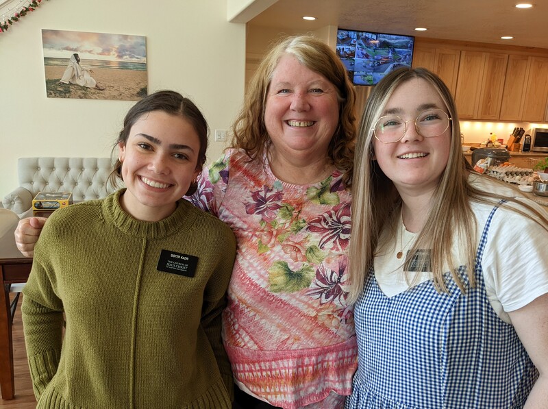 Sister Kadri, Lois, and Sister Harms after our yummy hamburgers meal and message afterwards. They are such nice Sisters.