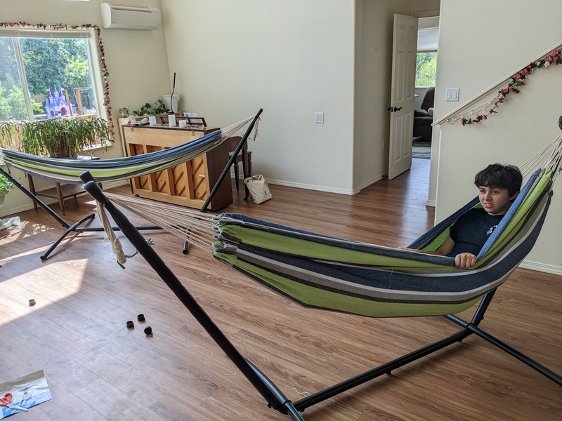Alex put a second hammock together so he and Timmy could both be in their own.