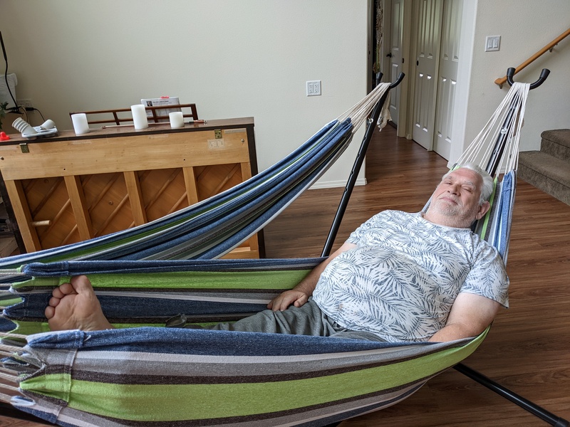 Don tests the new hammock.