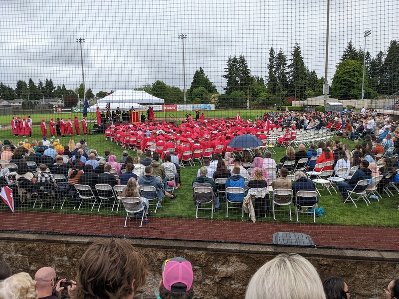 North Eugene High School Graduation. Mikey is the the last row, closest to us.