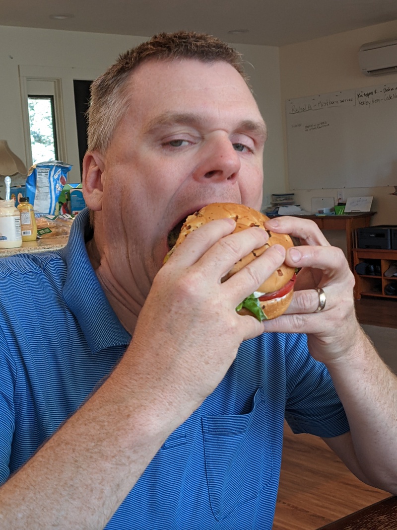 Joseph eating 4th of July Burger.