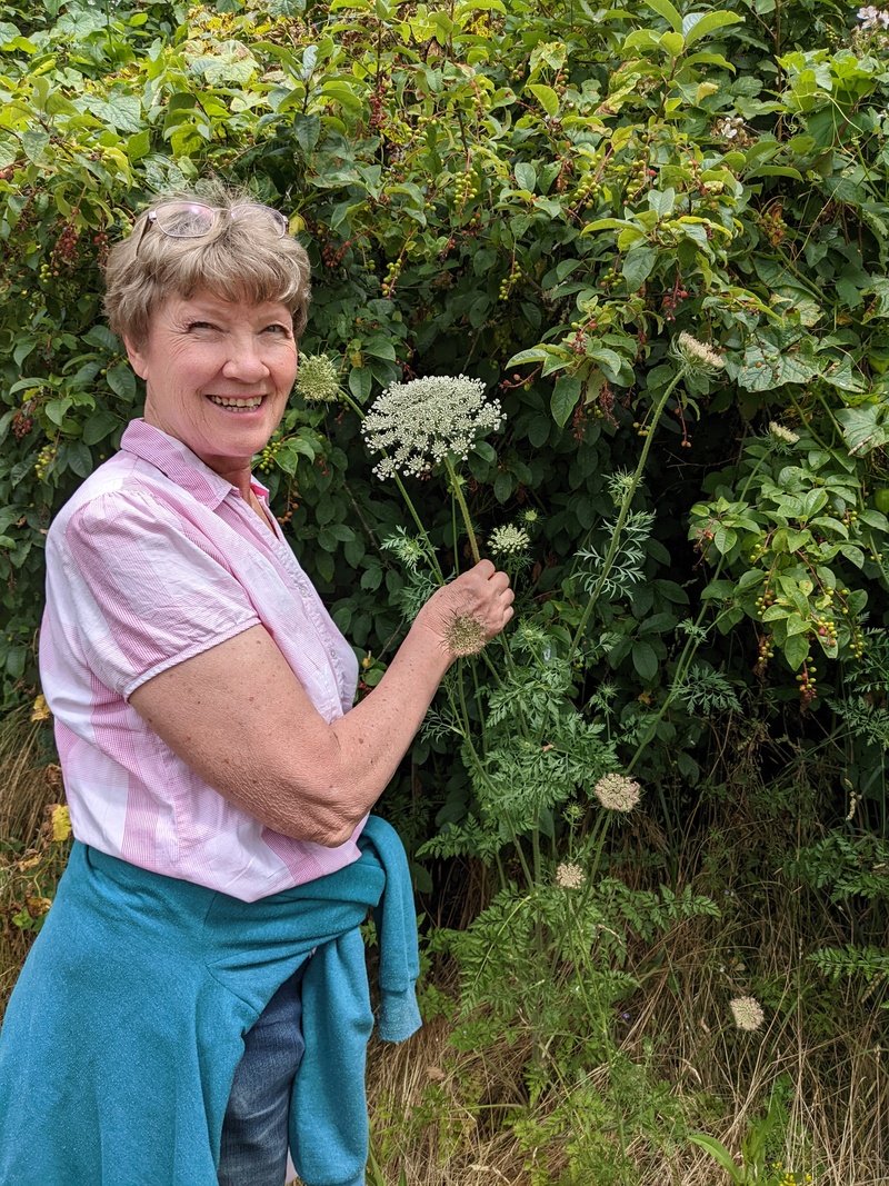 Laura's is amazed by the height of a weed.