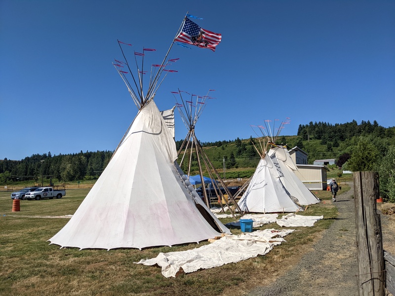 Teepees set up by the Elkton community center. They were getting ready for a festival.