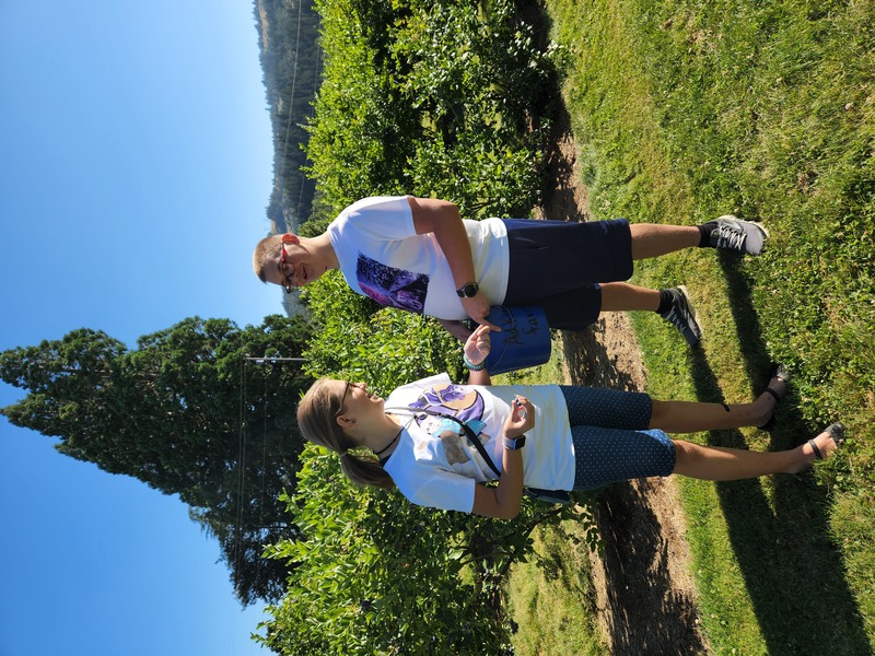 Savannah and Joshua blueberry picking.