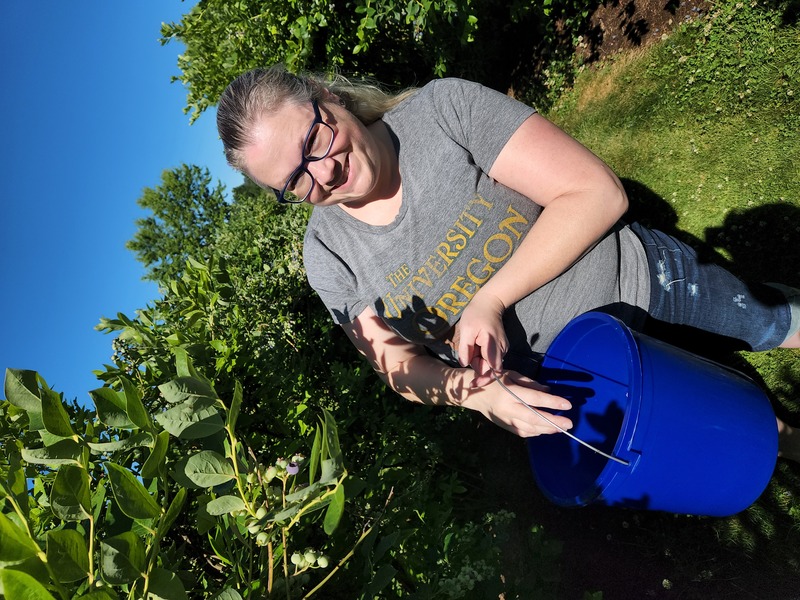 Larissa blueberry picking.