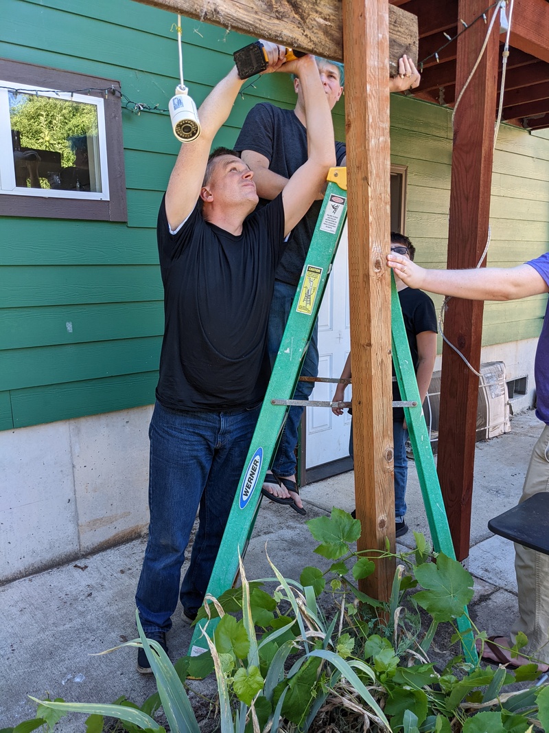 Building the grape arbor.