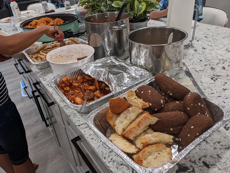 Some hot food and bread.