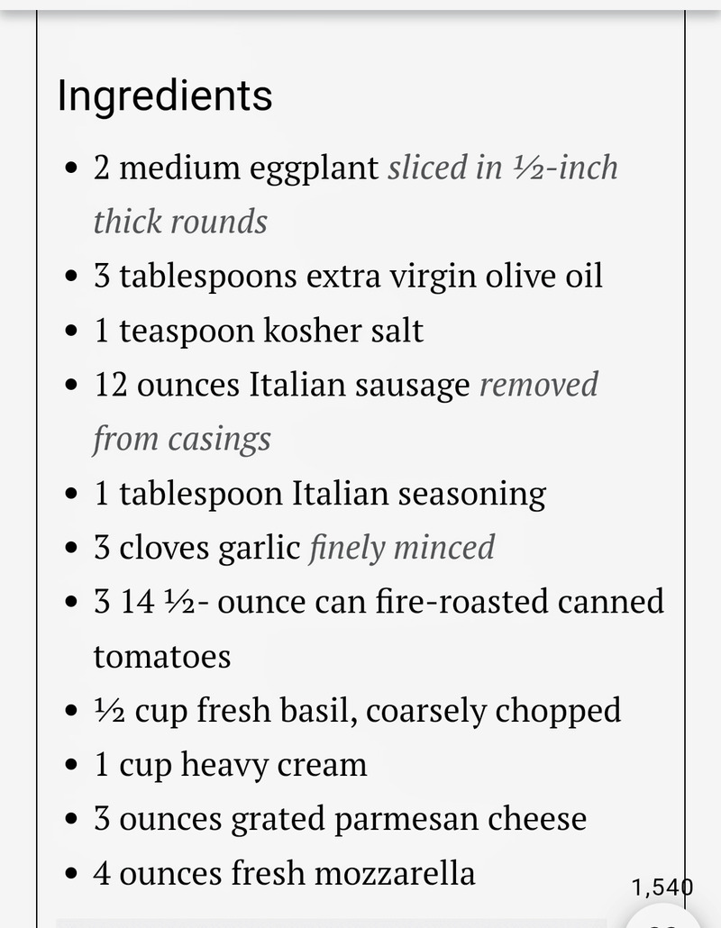 I didn't use oil, but used Jimmy Dean regular sausage and let the eggplant cook in that. Used garlic salt instead of salt, and garlic powder instead of cloves. I used a fresh tomato. About 1 teaspoon Italian seasoning instead of a larger amount, and about half the cream.