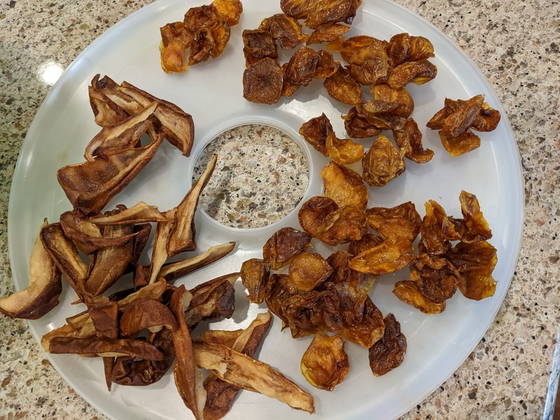 Dried pears and dried plums.