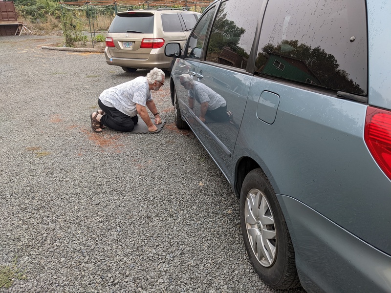 Don checking the other tires.