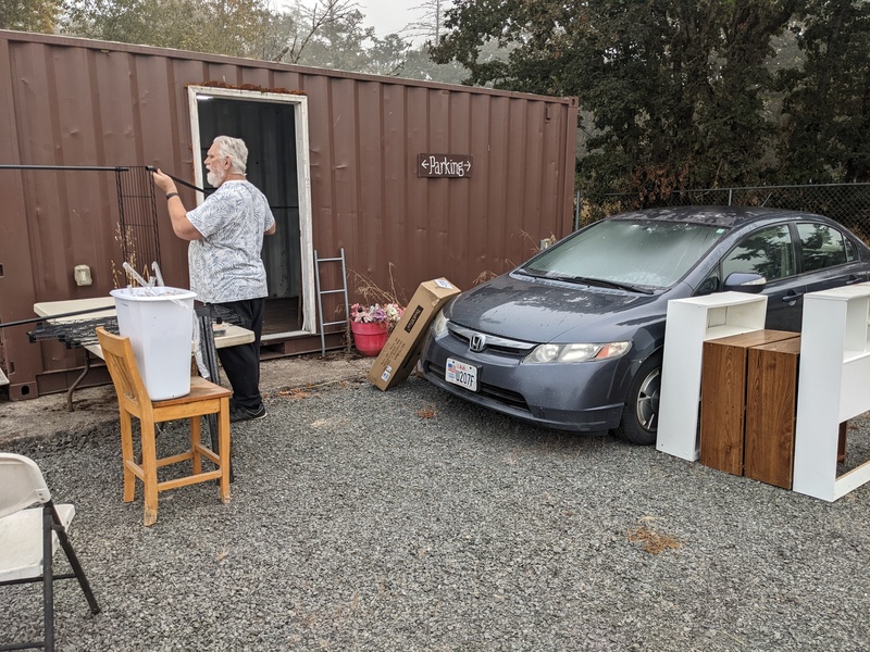 Don building a shelving unit for LoCon.