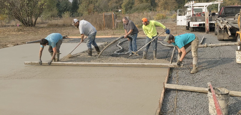Knife River concrete and our four cement guys working on a pour.