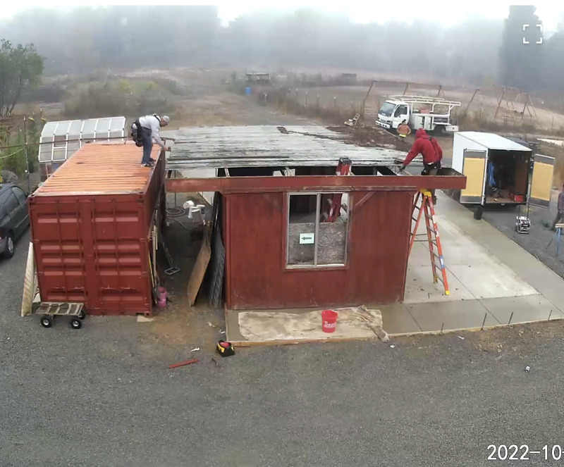 Shed with roof still on.