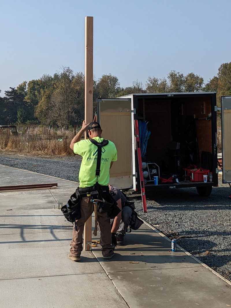 Getting ready to put in the end posts.