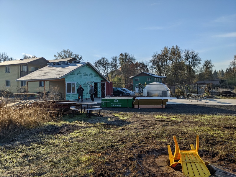 View from Firepit to bunkhouses B2 and B3.