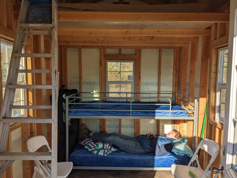 Laura trying out the bunkbed.