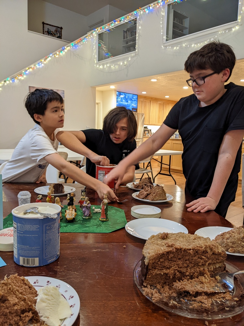 Grandkids dig in to the birthday food.