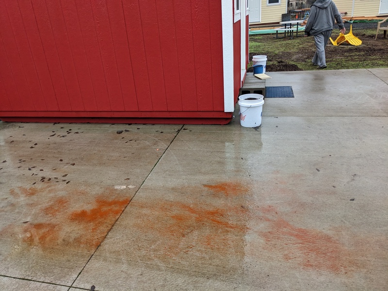 B6 The bunk beds rusted outside. Lois tried to sweep the rust off the cement.