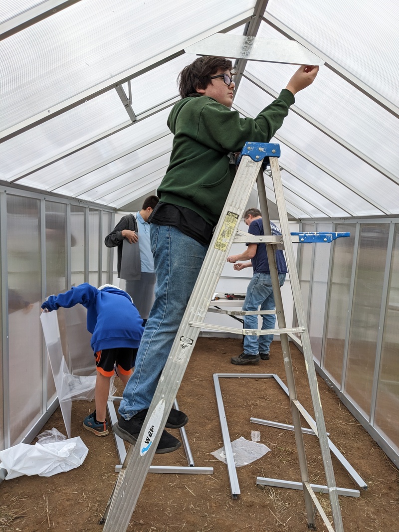 Kekoa, Timmy,Joseph and Alex pu working on the greenhouse.