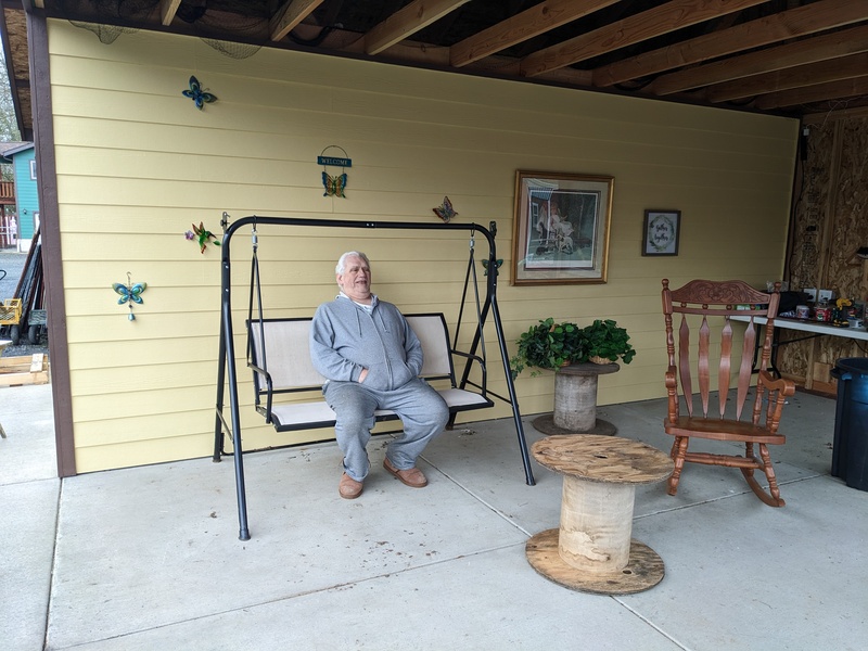 Don enjoys a rest in the newly decorated Bower.