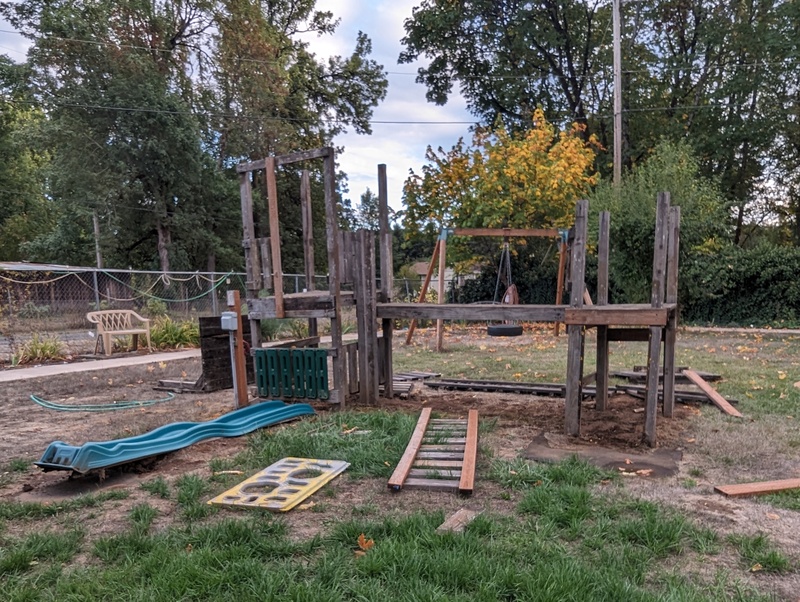 Play structure disassembly.