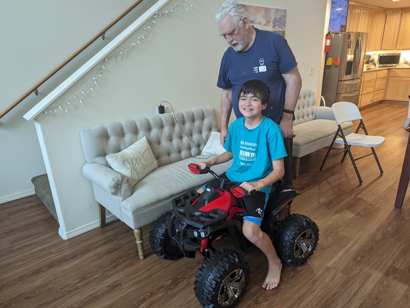 Kekoa tests the ride-on.