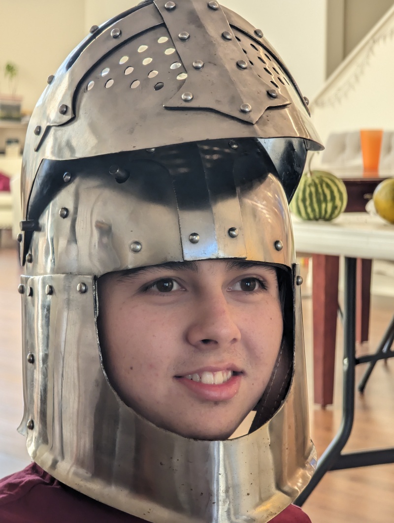 Alex for Halloween in Joseph's armor.