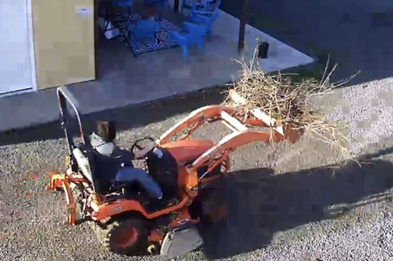 Timmy is hauling branches from the picnic area.