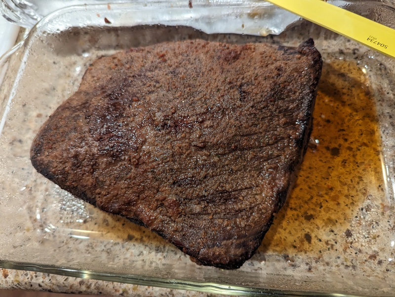Our first brisket in the new pit boss smoker.