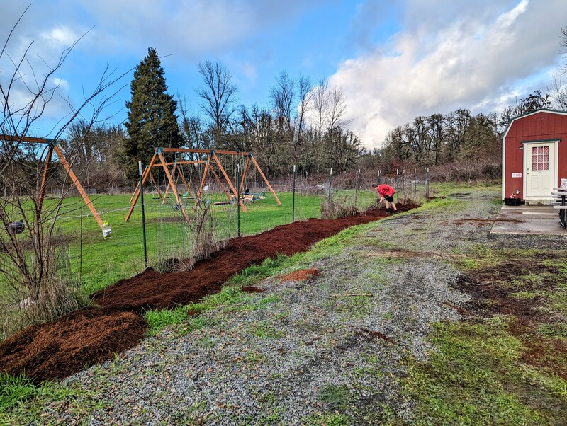 Caleb working on leveling bark.