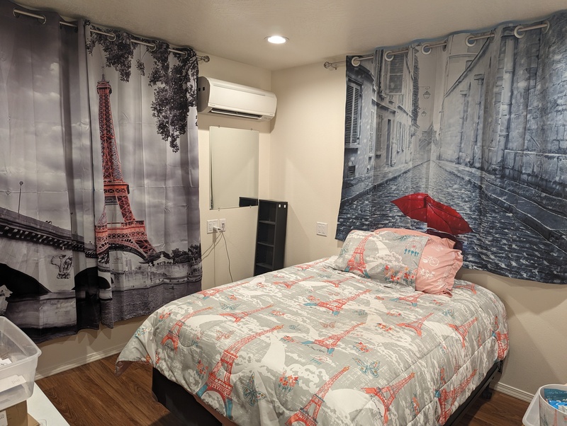 The Eiffel Tower room #1 got some block out curtains installed.