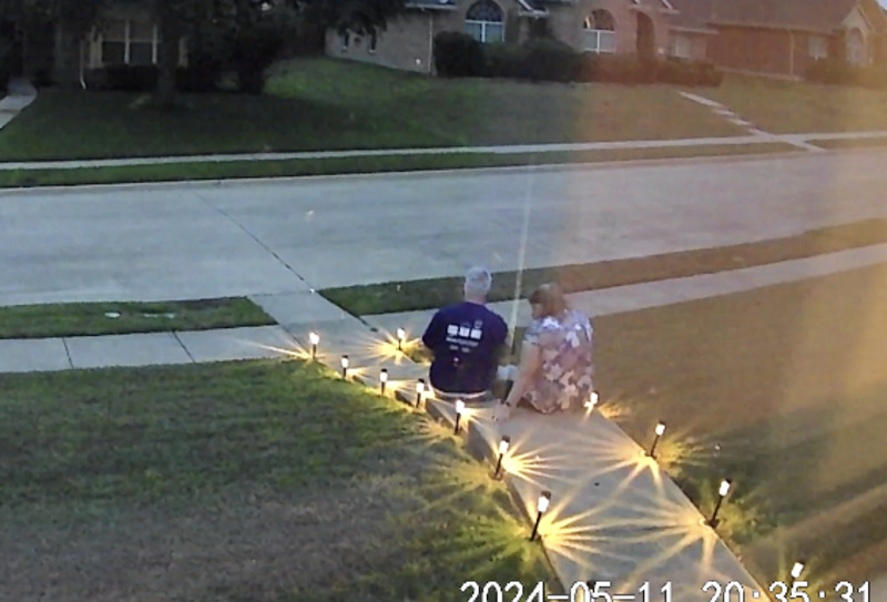 Two cuties enjoying the evening. Caught on our security camera.