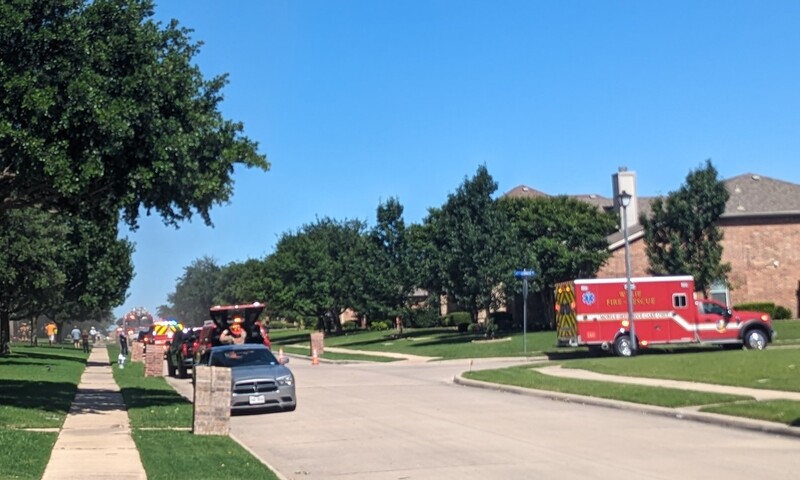 About 8 fire vehicles were around the neighborhood. Fortunately a lady who was taking a shower and didn't know her house was on fire, and her 4? Dogs were unharmed.