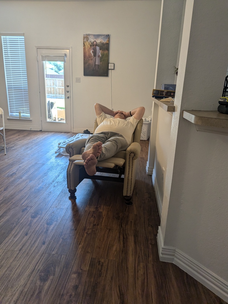 Don rests after building drawers.