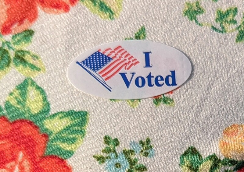 Lois got a sticker for voting.