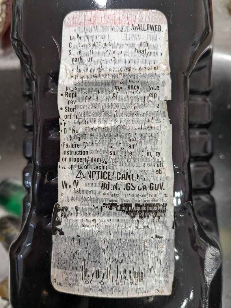 Mystery bottle #1 of "chemicals" left by the previous owner.  We could not tell what it was.  But when it spilled on the garage floor we got motivated to figure it out.